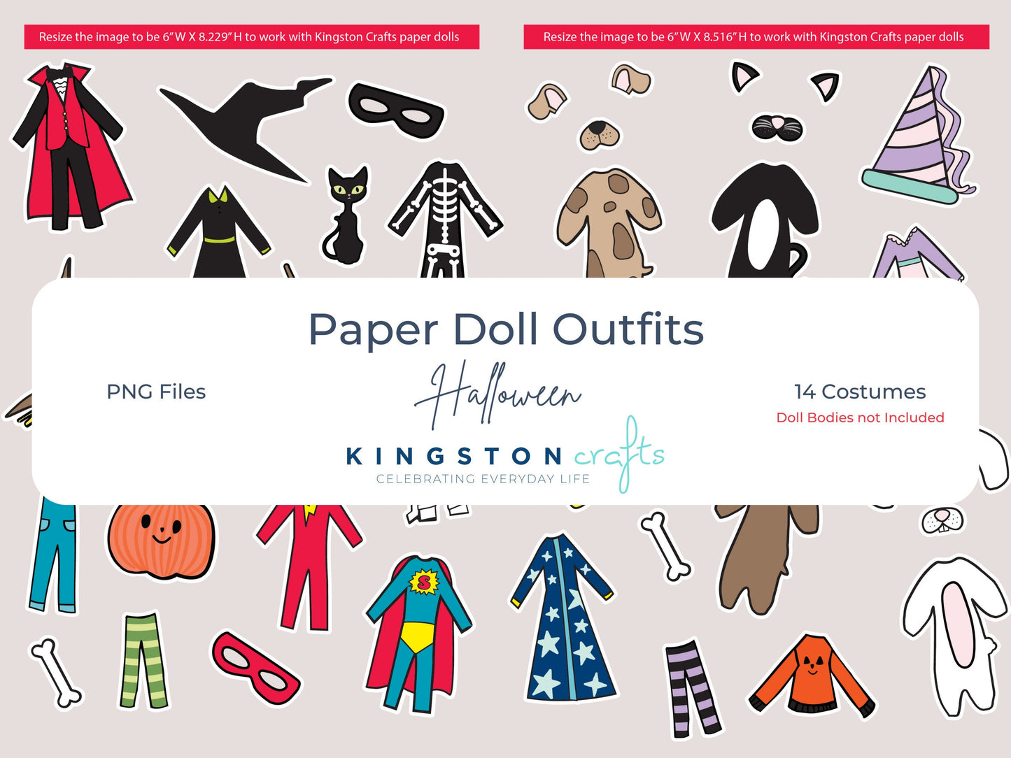 Kingston Crafts Digital Paper Doll Costumes - Halloween